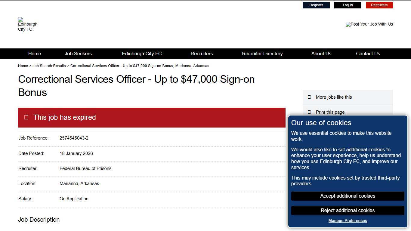 Correctional Services Officer - Up to $47,000 Sign-on Bonus, Marianna, Arkansas - Edinburgh City FC